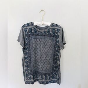Lucky Brand Gray Paisley Print Short Sleeve Tee